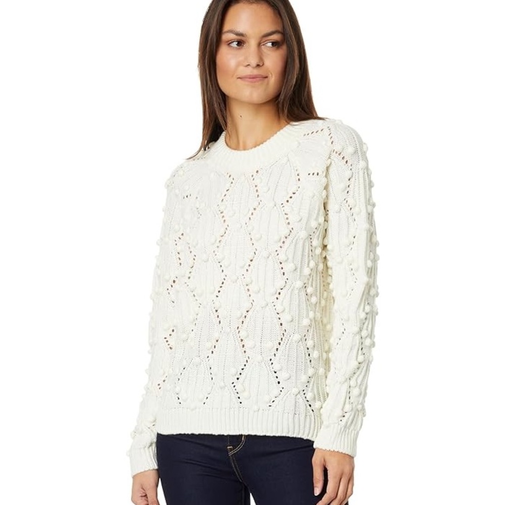 Show Me Your Mumu White‎ Pom-Pom Chunky-Knit Pullover Sweater